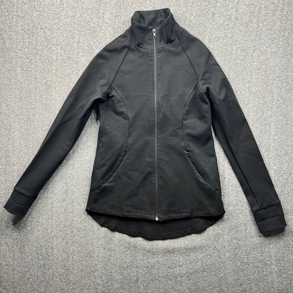 Betabrand Full Zip Jacket Womens Small Black High Low Mock Neck Athletic